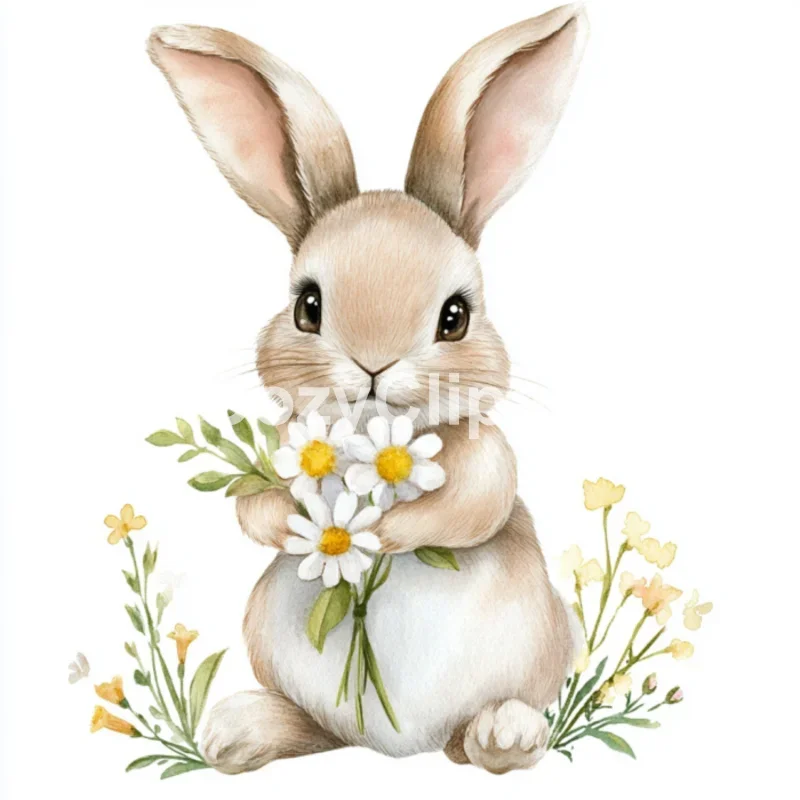 17 Floral Rabbit Clipart Watercolor Set