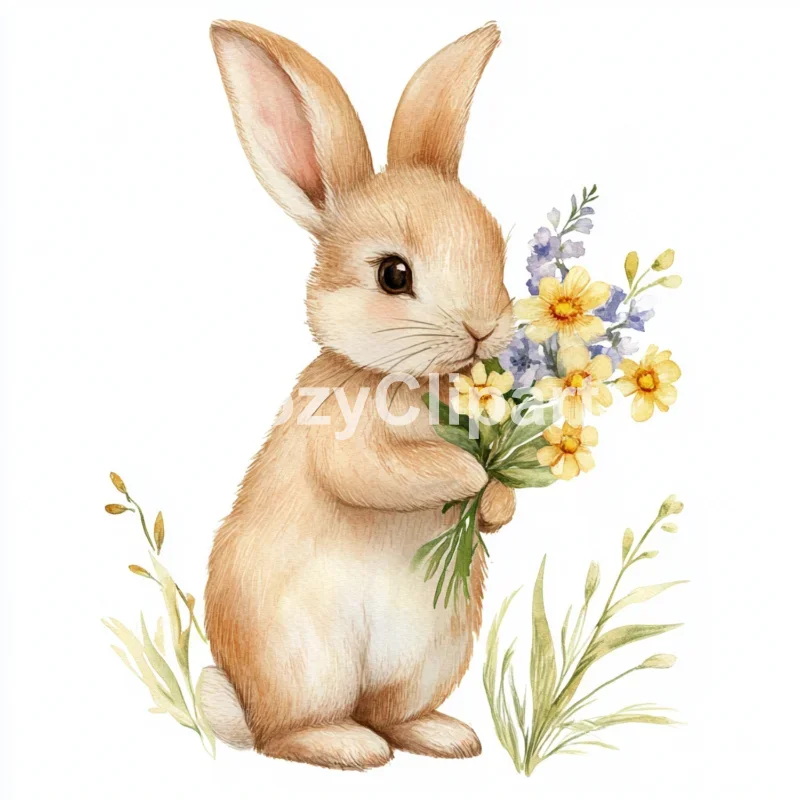 17 Floral Rabbit Clipart Watercolor Set - 2